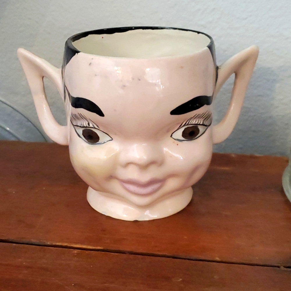 VINTAGE, HANDCRAFTED, Unique, Elf? SPOCK? , pointed ear cup= ALIEN